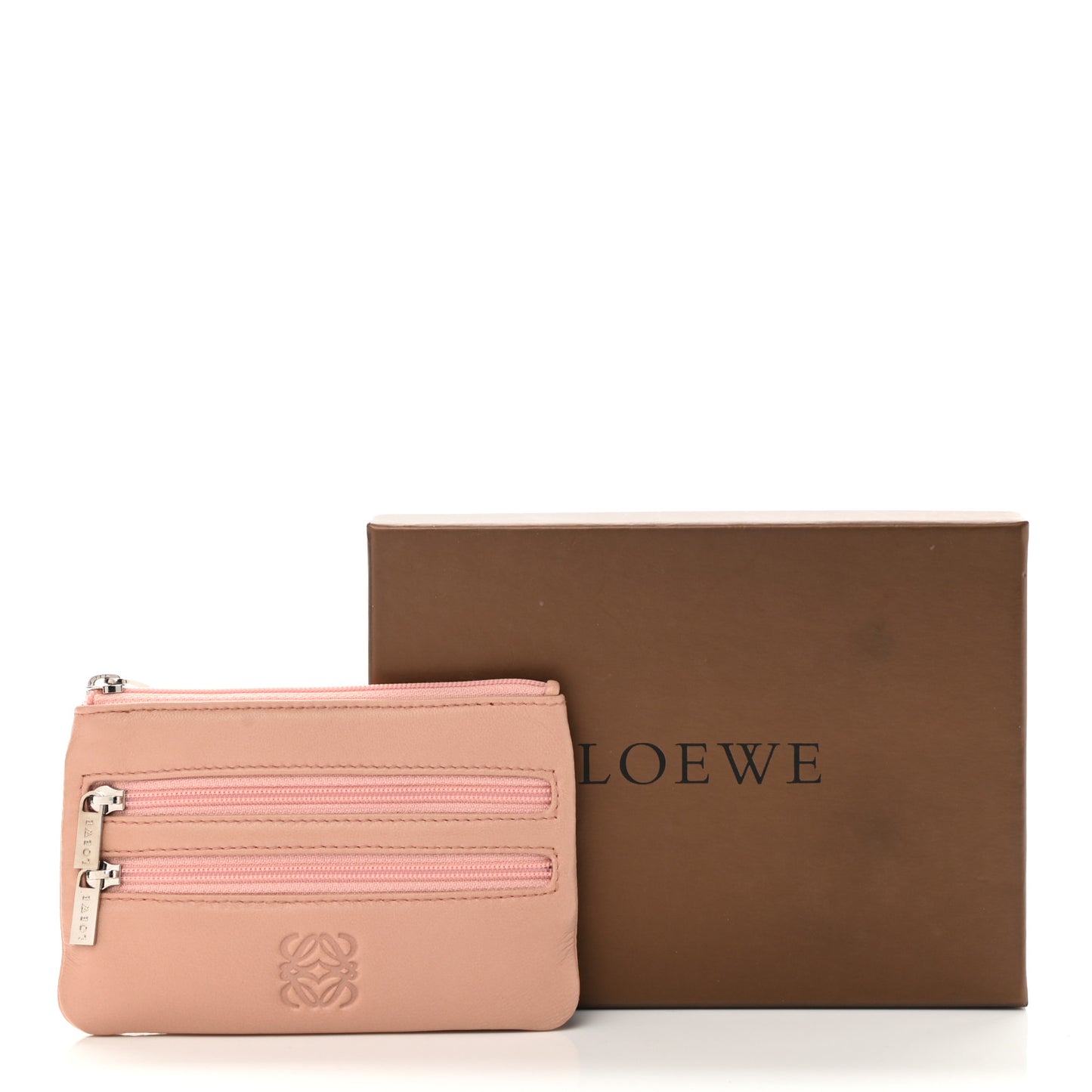Calfskin Zip Coin Card Holder Blush