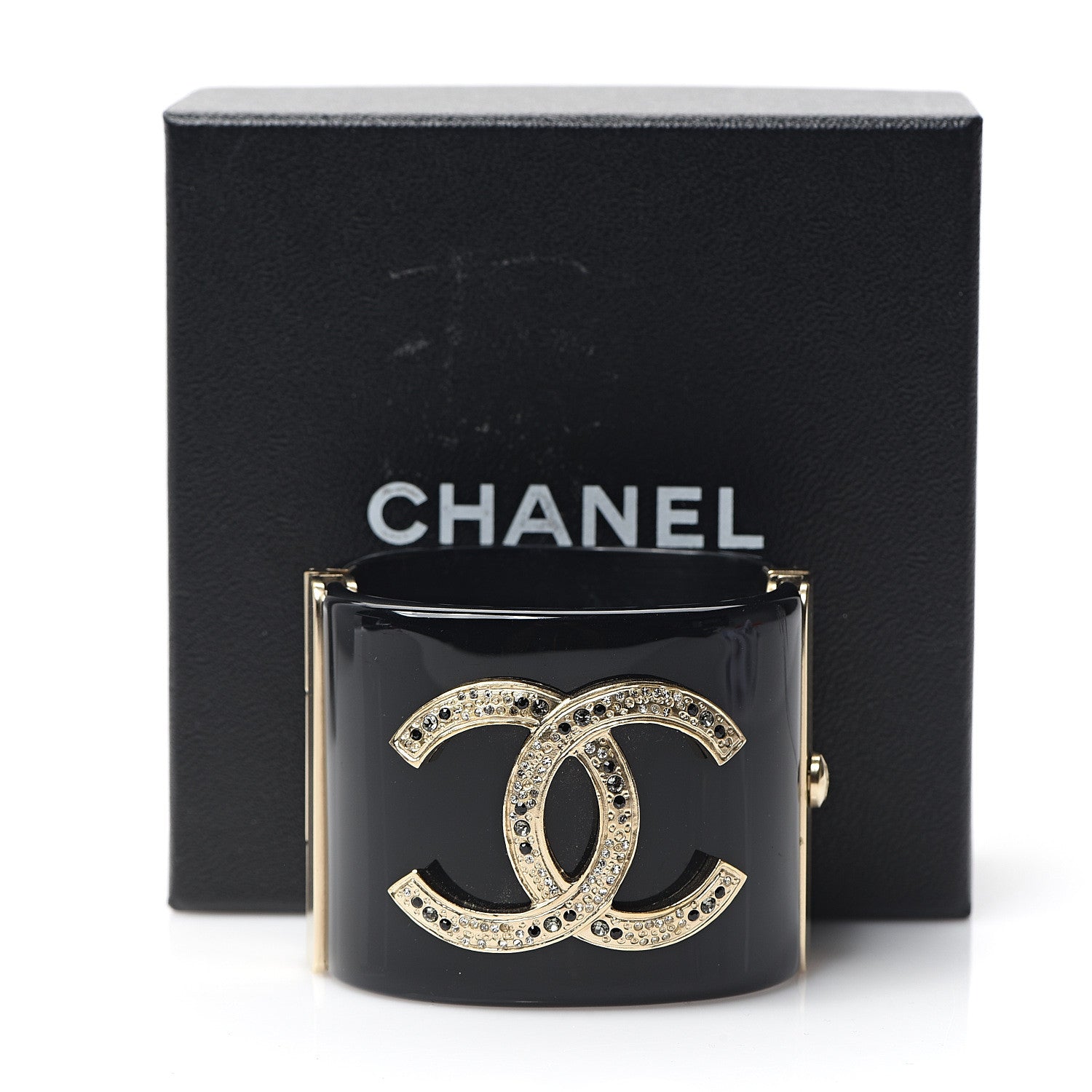 Chanel Resin Crystal CC Cuff Black Gold 5 of 5
