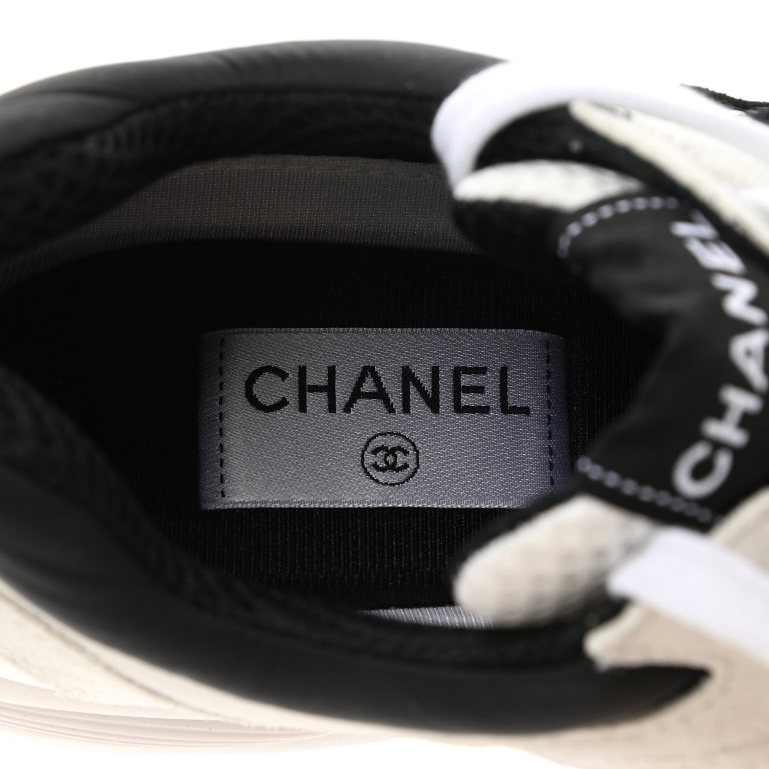 Chanel Mesh Suede Calfskin Grained Calfskin Womens CC Sneakers 40.5 White Black 7 of 9