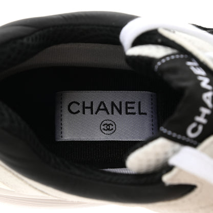 Chanel Mesh Suede Calfskin Grained Calfskin Womens CC Sneakers 40.5 White Black 7 of 9