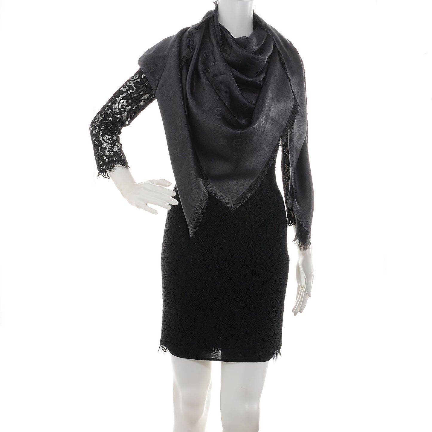 Wool Silk Monogram Shawl Anthracite