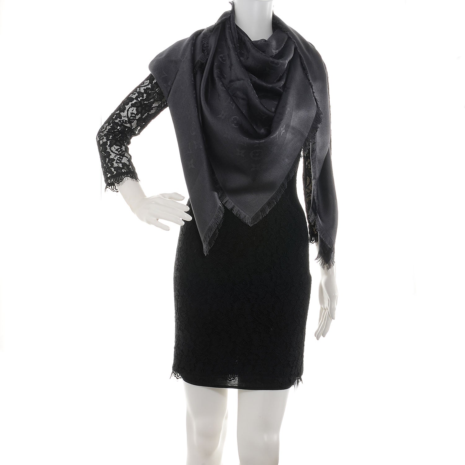 Louis Vuitton Wool Silk Monogram Shawl Anthracite 2 of 5