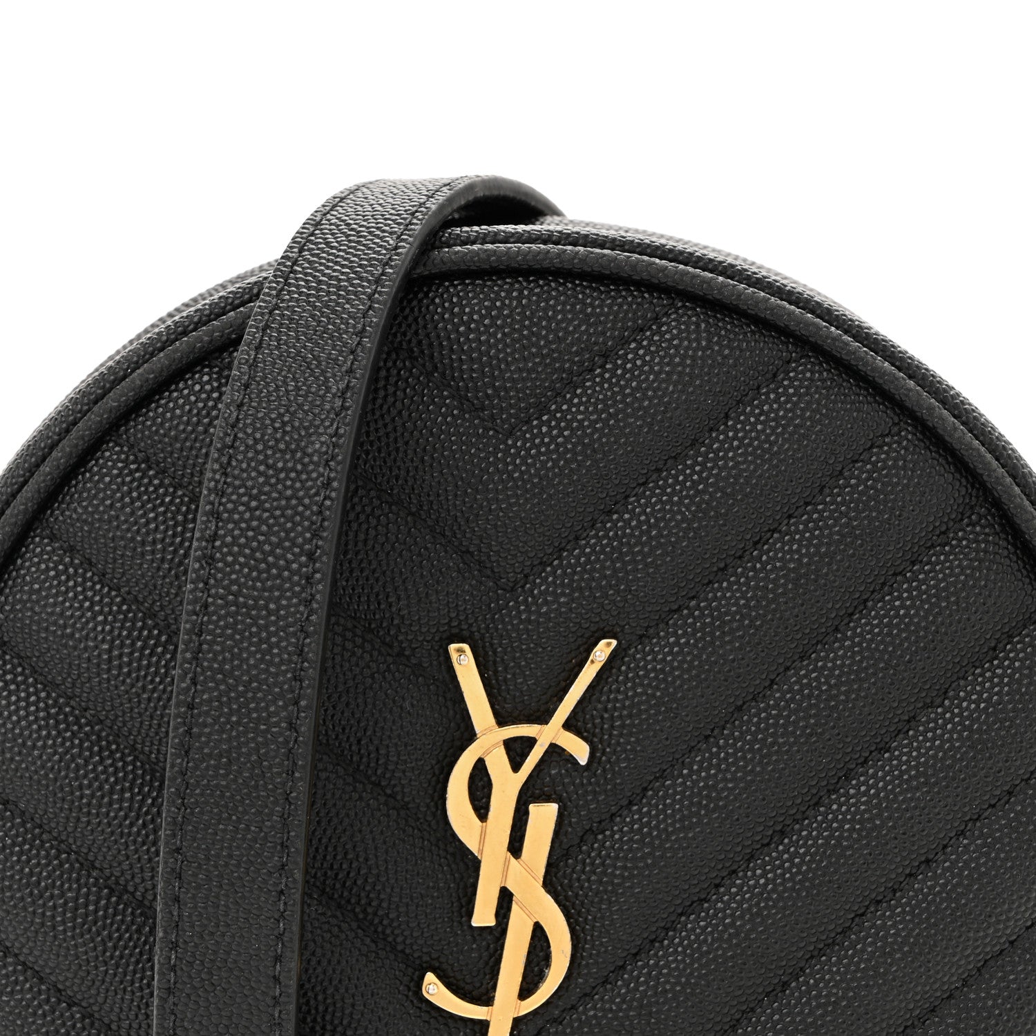 Saint Laurent Grain De Poudre Matelasse Chevron Quilted Round Vinyle Camera Bag Black 8 of 10