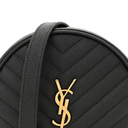 Saint Laurent Grain De Poudre Matelasse Chevron Quilted Round Vinyle Camera Bag Black 8 of 10