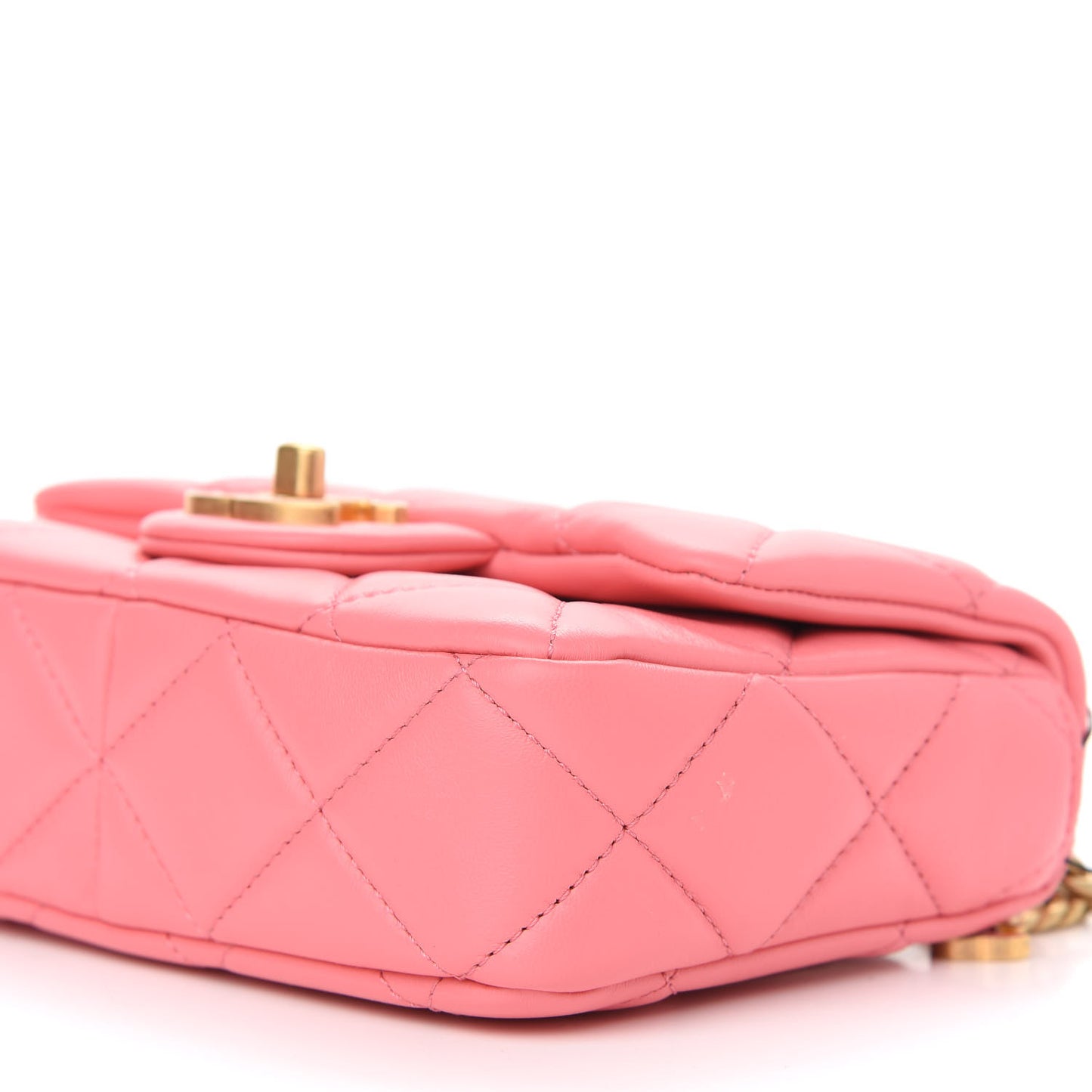Lambskin Enamel Quilted Pending CC Mini Square Flap Pink