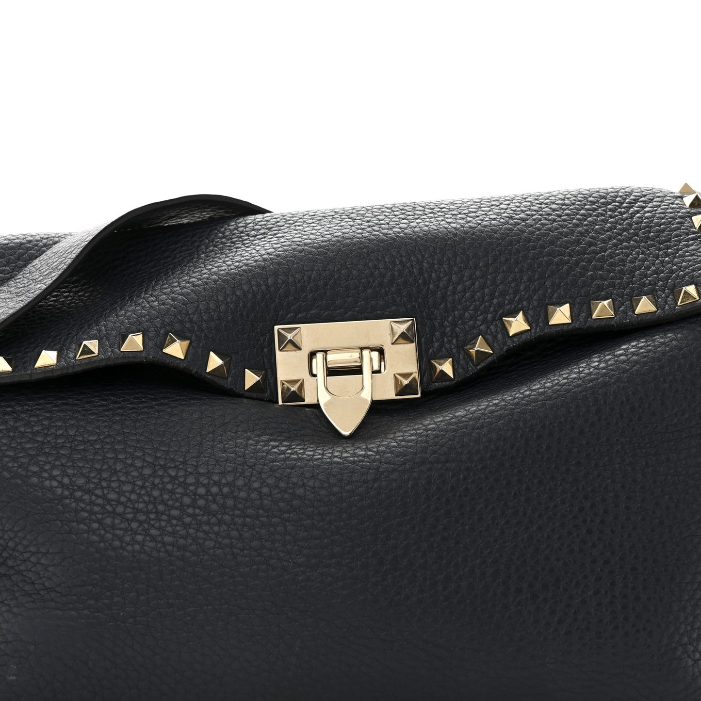 Pebbled Calfskin Rockstud Flip Lock Flap Messenger Satchel Marine