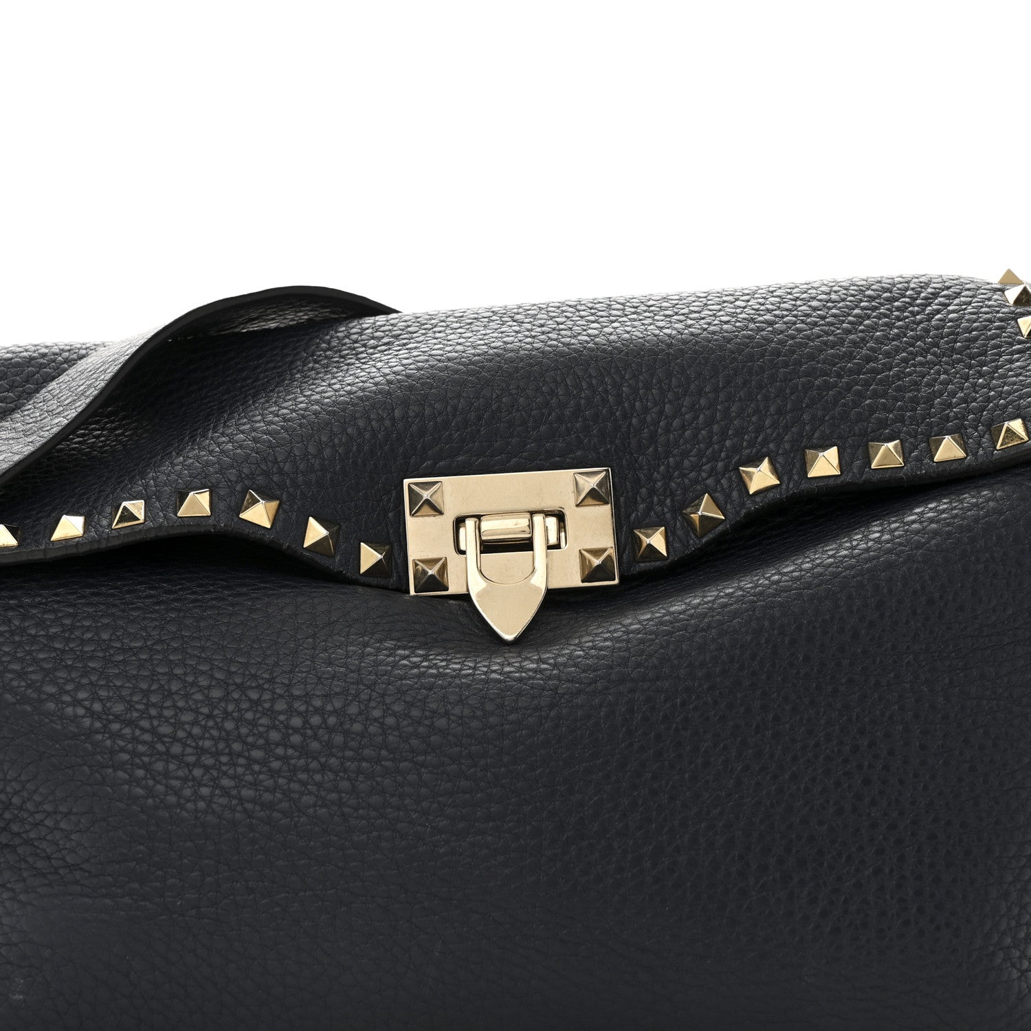 Valentino Garavani Pebbled Calfskin Rockstud Flip Lock Flap Messenger Satchel Marine 7 of 16