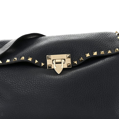 Valentino Garavani Pebbled Calfskin Rockstud Flip Lock Flap Messenger Satchel Marine 7 of 16