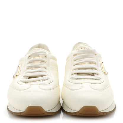 Prada Calfskin Metal Triangle Logo Womens Sneakers 38.5 Neutral 3 of 7