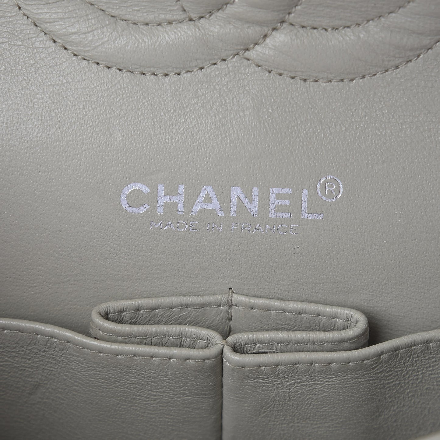 Lambskin Quilted Medium Double Flap Light Grey
