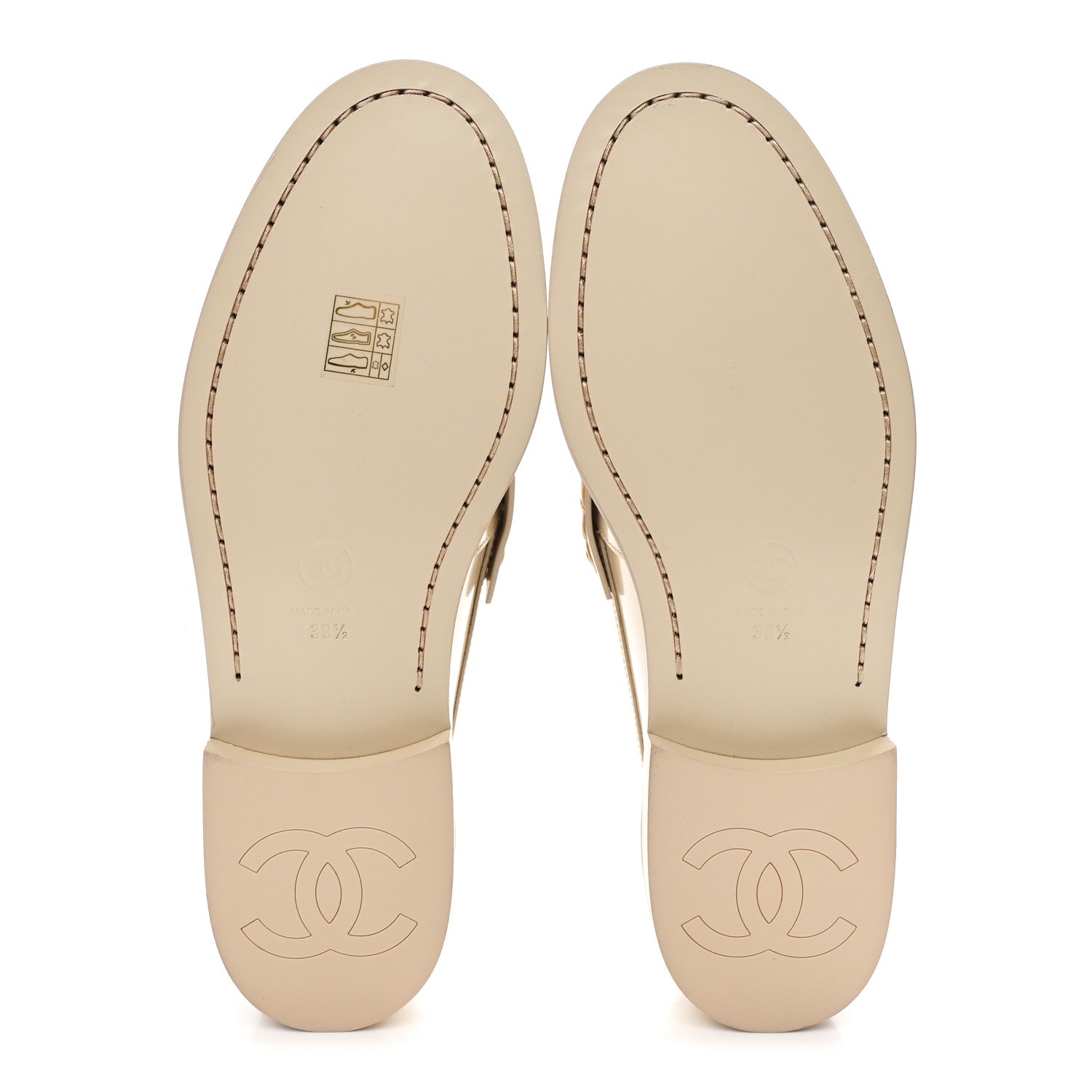Chanel Shiny Calfskin Logo Loafers 39.5 Beige 7 of 11