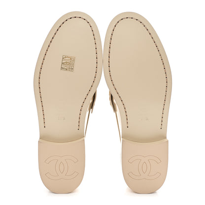Chanel Shiny Calfskin Logo Loafers 39.5 Beige 7 of 11