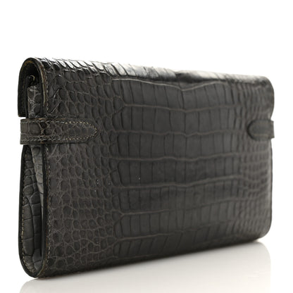 Hermes Matte Alligator Kelly Longue Wallet Graphite 3 of 16