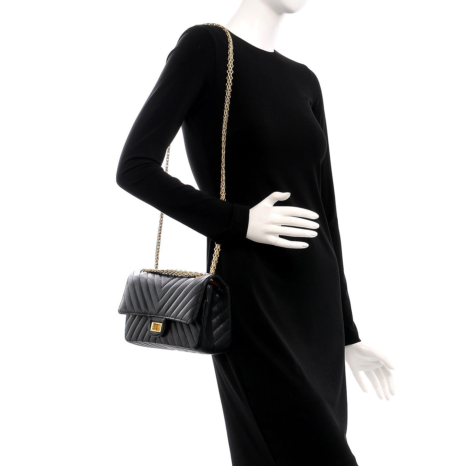 Chanel Sheepskin Chevron Quilted 2.55 Reissue 225 Flap Black 3 of 8