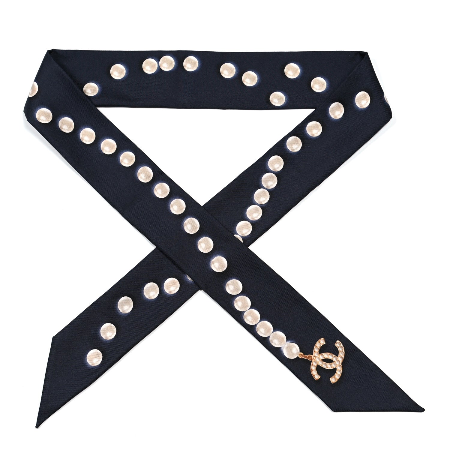 Chanel Silk Pearl CC Slim Bandeau Scarf Navy 1 of 3