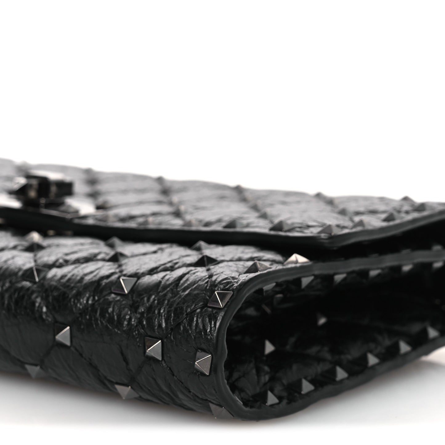 Craquele Nappa Rockstud Spike Wallet on Chain Black