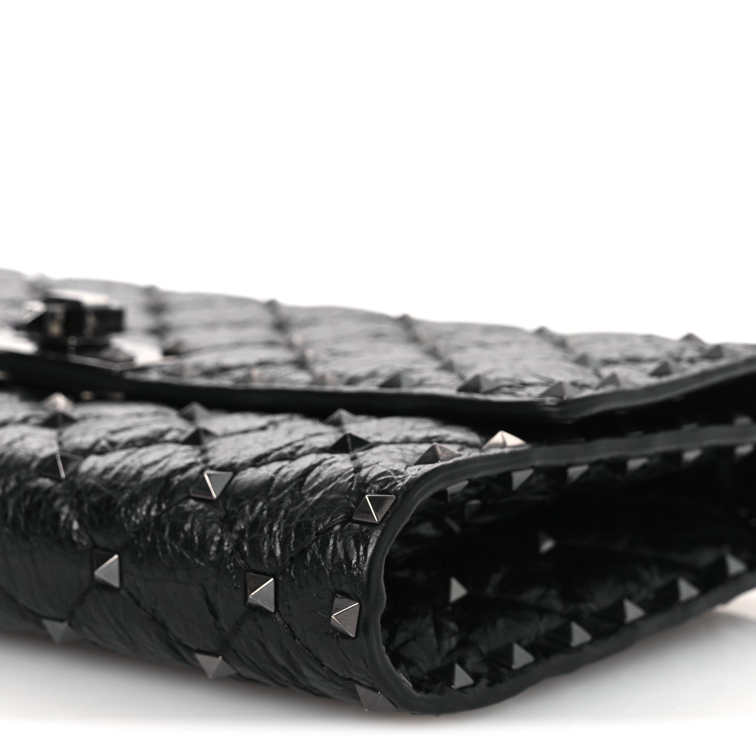Valentino Garavani Craquele Nappa Rockstud Spike Wallet on Chain Black 9 of 9