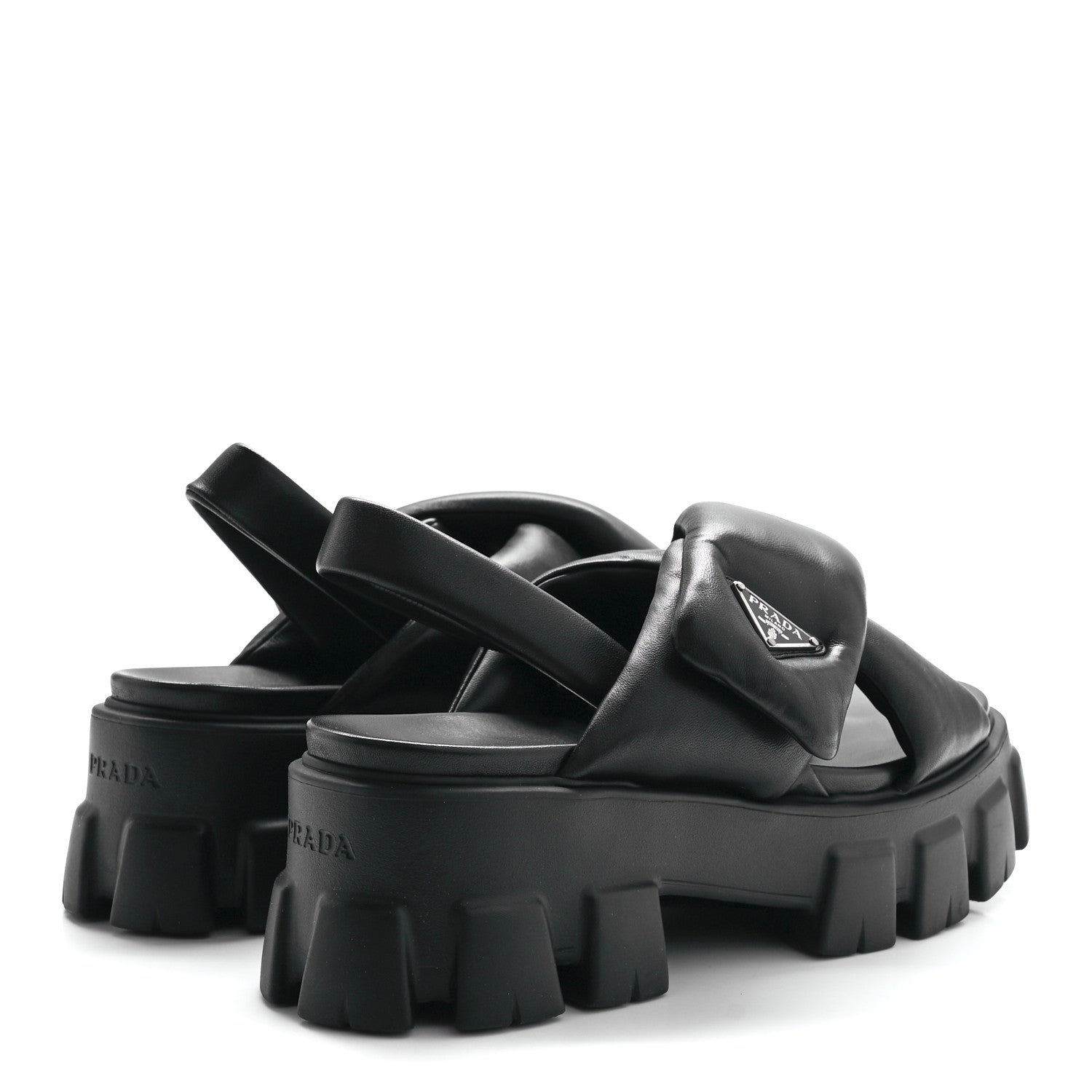 Prada Nappa Soft Metal Triangle Logo Padded Monolith 55mm Slingback Sandals 40 Black 4 of 9