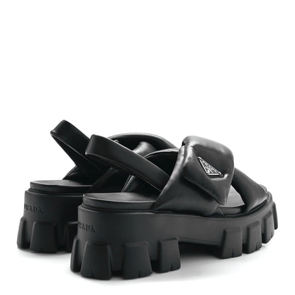 Prada Nappa Soft Metal Triangle Logo Padded Monolith 55mm Slingback Sandals 40 Black 4 of 9