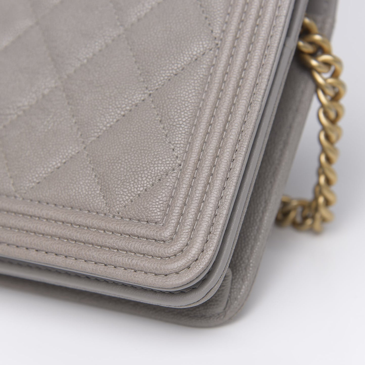 Caviar Quilted Boy Wallet On Chain WOC Grey