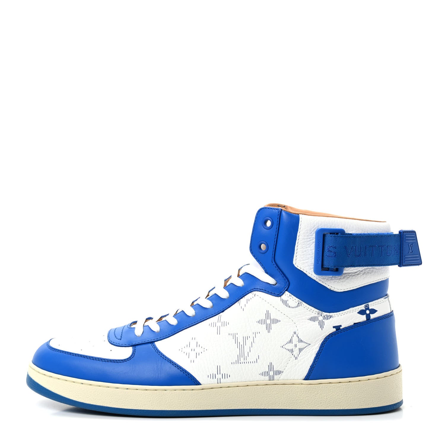 Louis Vuitton Calfskin Monogram Mens Rivoli High Top Sneakers 9 Blue 1 of 9