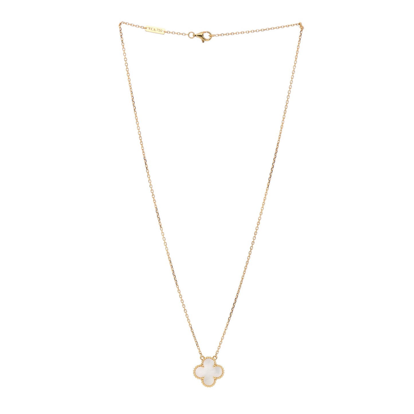 18K Yellow Gold Mother of Pearl Vintage Alhambra Pendant Necklace