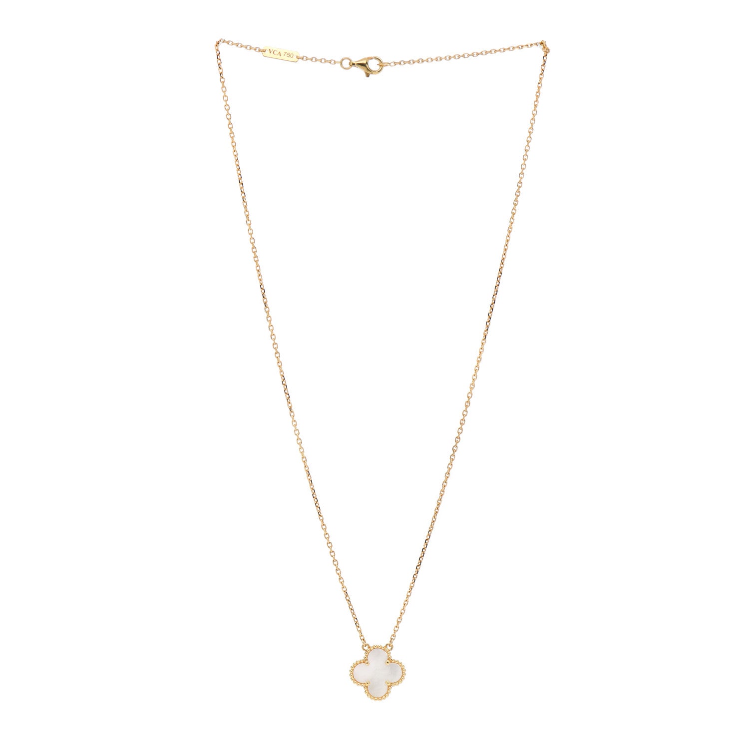 Van Cleef & Arpels 18K Yellow Gold Mother of Pearl Vintage Alhambra Pendant Necklace 3 of 4