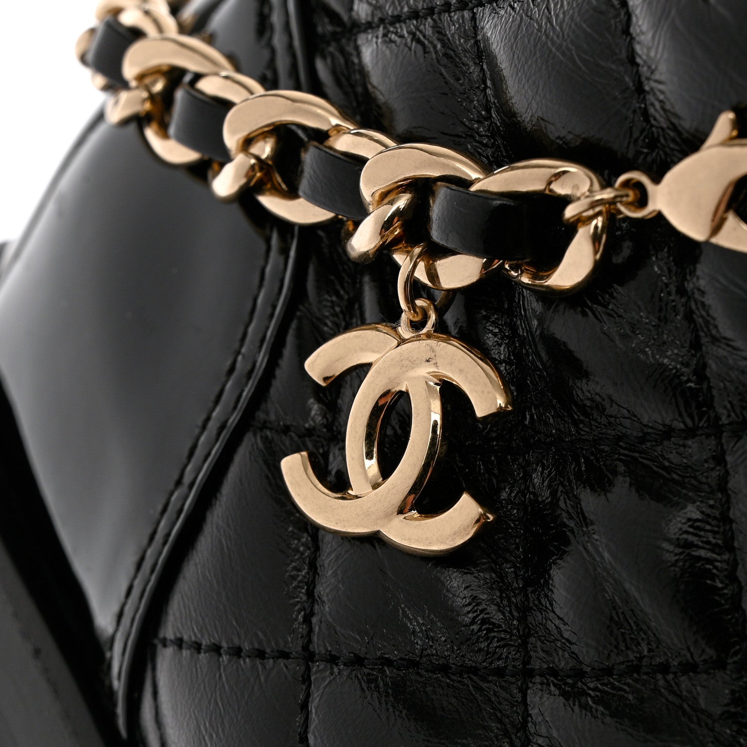 Chanel Shiny Calfskin Patent Quilted Chain Lace Up Combat Boots 38.5 Black 9 of 11