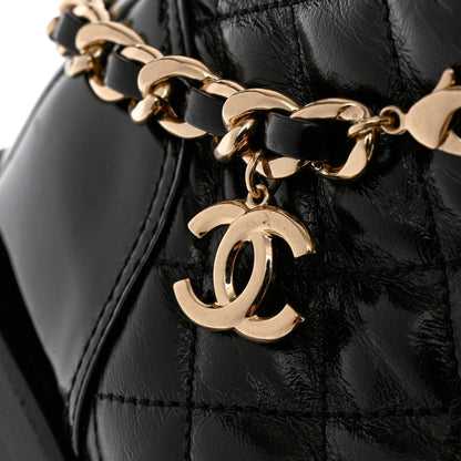 Chanel Shiny Calfskin Patent Quilted Chain Lace Up Combat Boots 38.5 Black 9 of 11