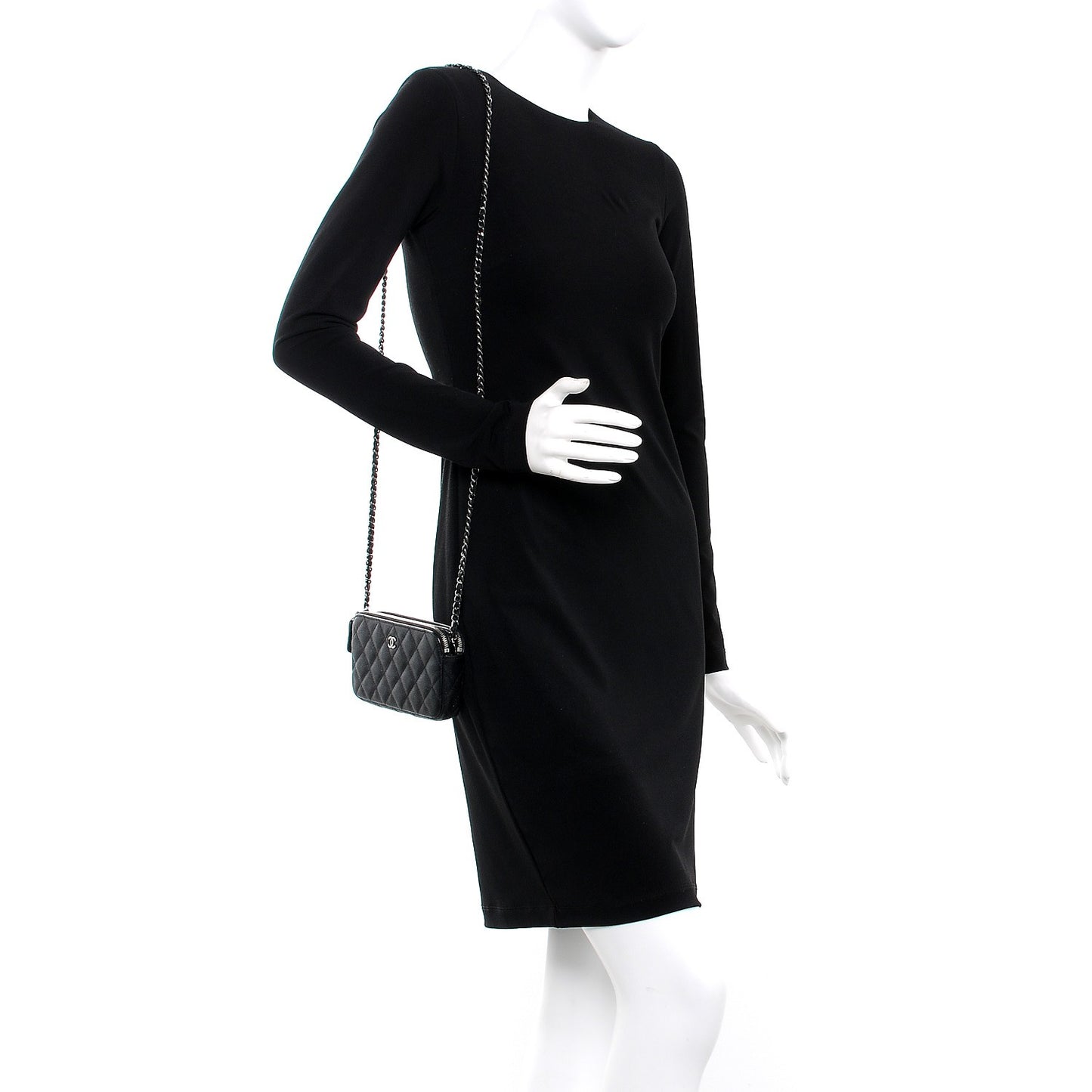 Caviar Quilted Small Clutch With Chain Black