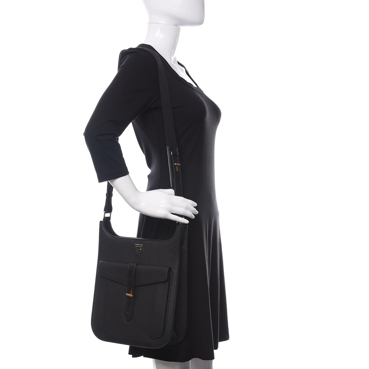 Grain Calfskin T Twist Crossbody Bag Black