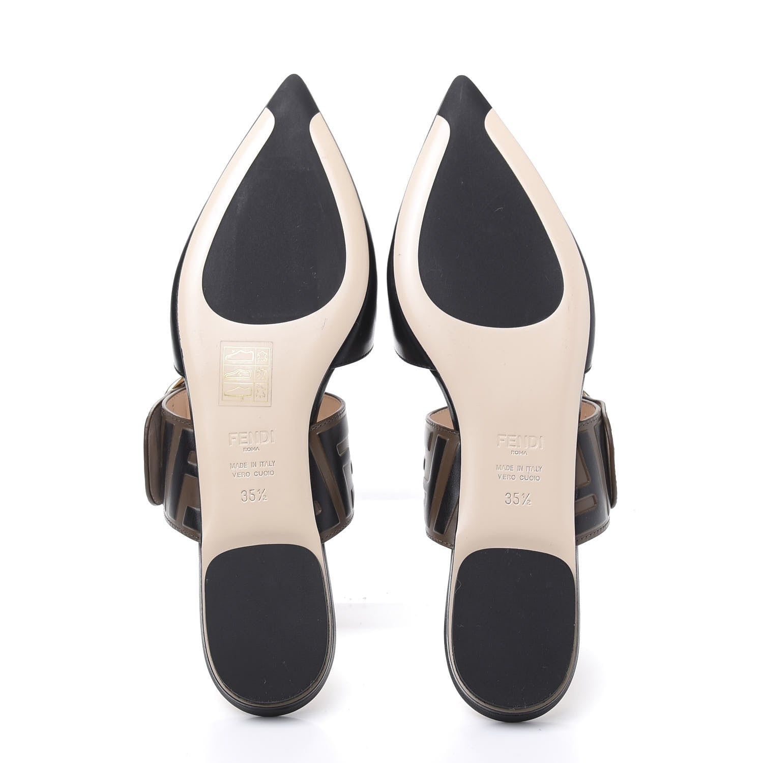 Fendi Vitello FF Embossed Buckle Flat Mules 35.5 Maya Black 5 of 8