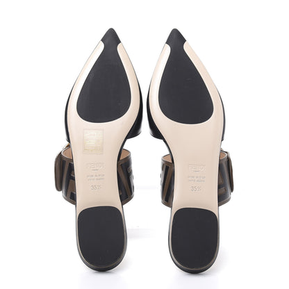Fendi Vitello FF Embossed Buckle Flat Mules 35.5 Maya Black 5 of 8