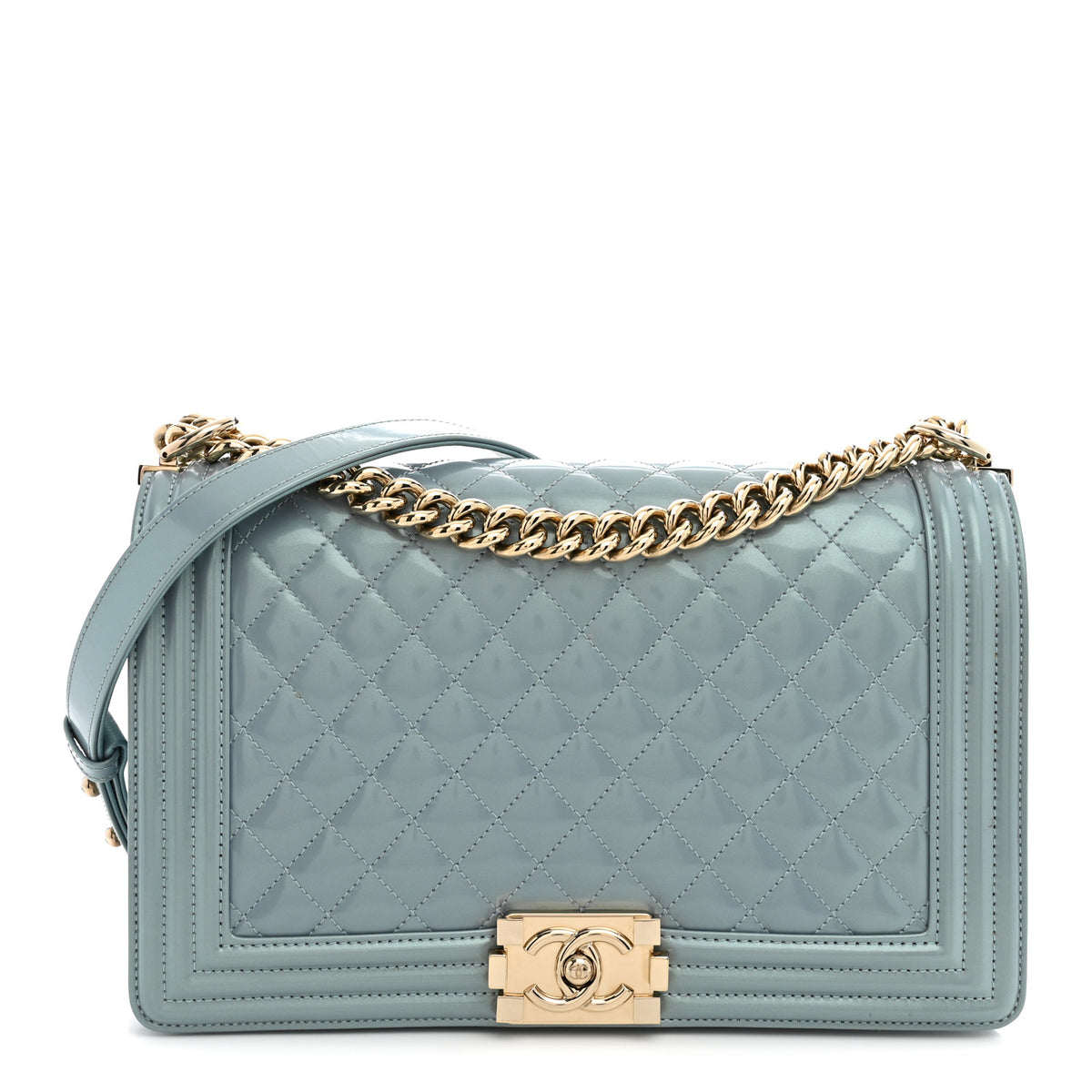 Chanel Iridescent Glazed Calfskin Quilted New Medium Boy Flap Light Blue 1 of 12