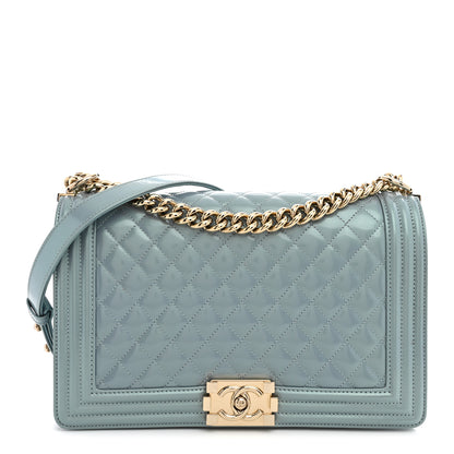 Chanel Iridescent Glazed Calfskin Quilted New Medium Boy Flap Light Blue 1 of 12