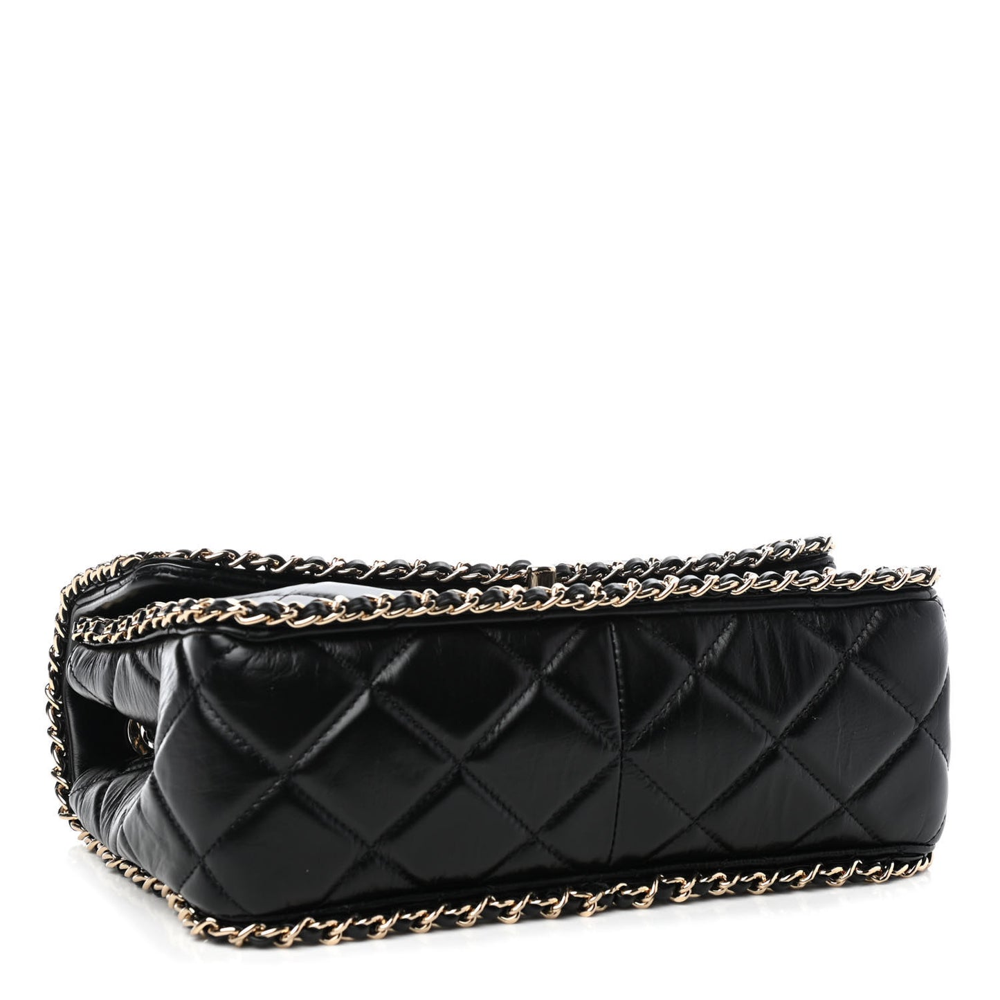 Crumpled Calfskin Medium Chain All Over Flap Black