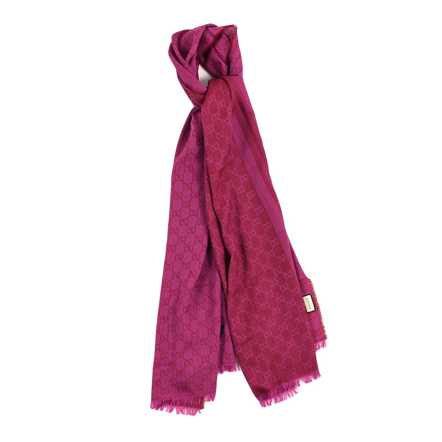 Wool Silk GG Monogram GGWeblong Fringe Scarf Shawl Red Pink