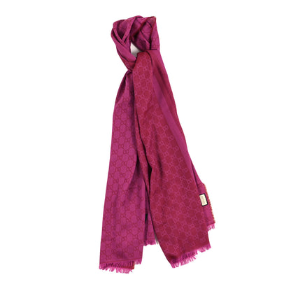 Gucci Wool Silk GG Monogram GGWeblong Fringe Scarf Shawl Red Pink 1 of 4