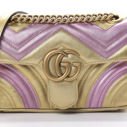 Gucci Metallic Calfskin Matelasse Mini GG Marmont Shoulder Bag Gold Pink 8 of 10