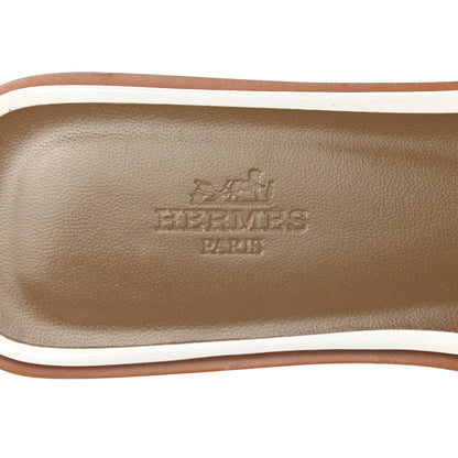 Hermes Box Calfskin Oran Sandals 37.5 White 7 of 10