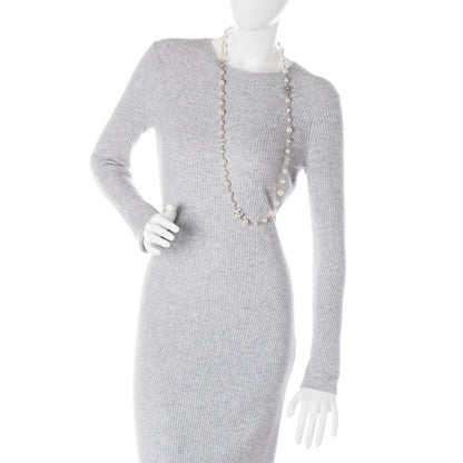 Chanel Crystal Pearl CC Long Necklace Silver 2 of 3