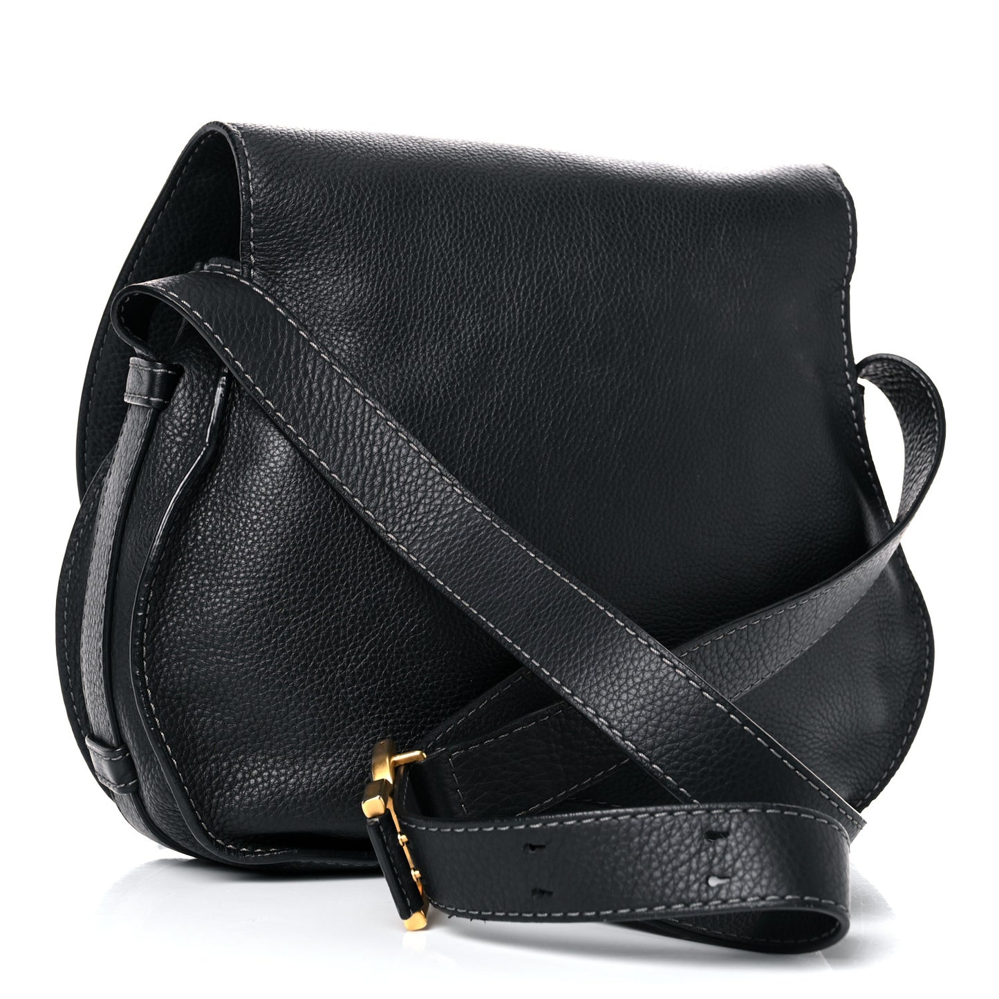 Calfskin Medium Marcie Round Crossbody Bag Black