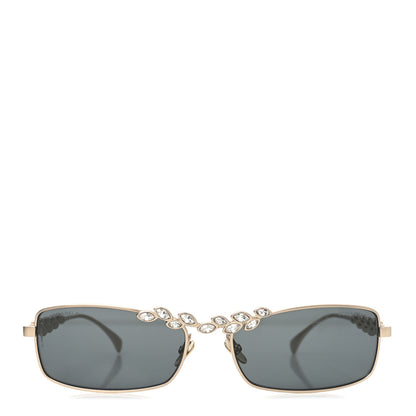 Chanel Metal Crystal Sparkling Wheat Rectangle Sunglasses 71584 Gold 2 of 7