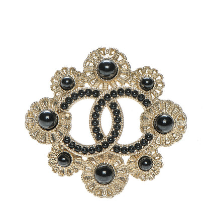 Chanel CC Paris Rome Brooch Black Gold 1 of 4