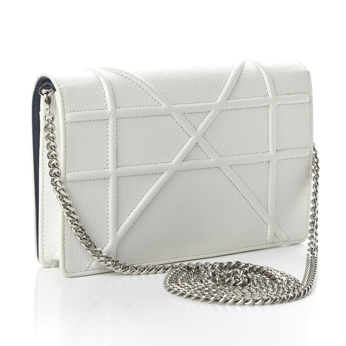 Grained Calfskin Diorama Wallet on Chain Pouch White