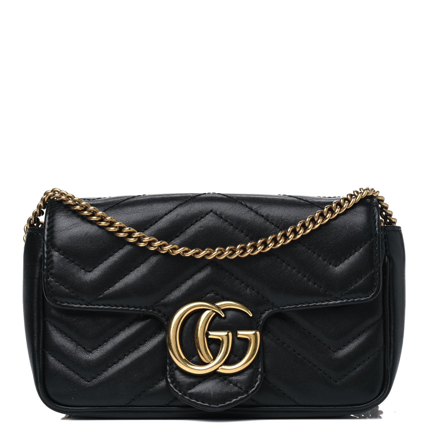 Gucci Calfskin Matelasse Super Mini GG Marmont Shoulder Bag Black 1 of 7