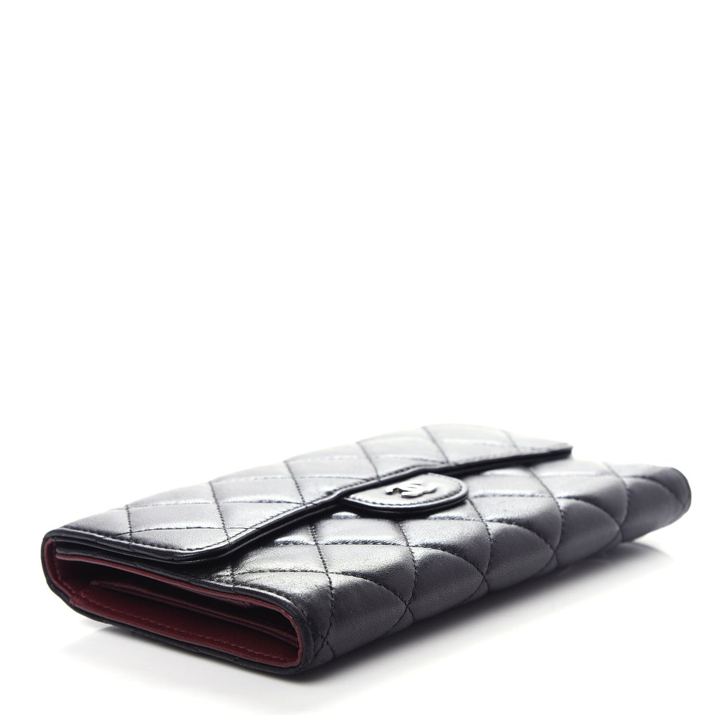 Lambskin Quilted Large Flap Wallet Black