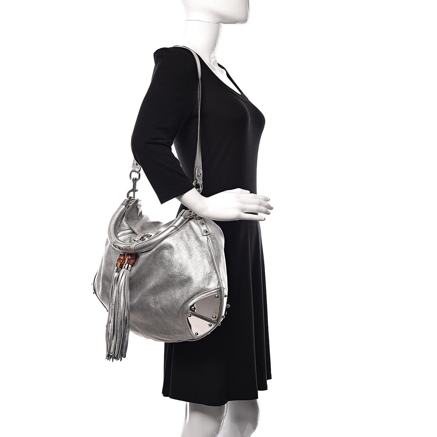 Gucci Metallic Calfskin Large Indy Top Handle Hobo Silver 2 of 14