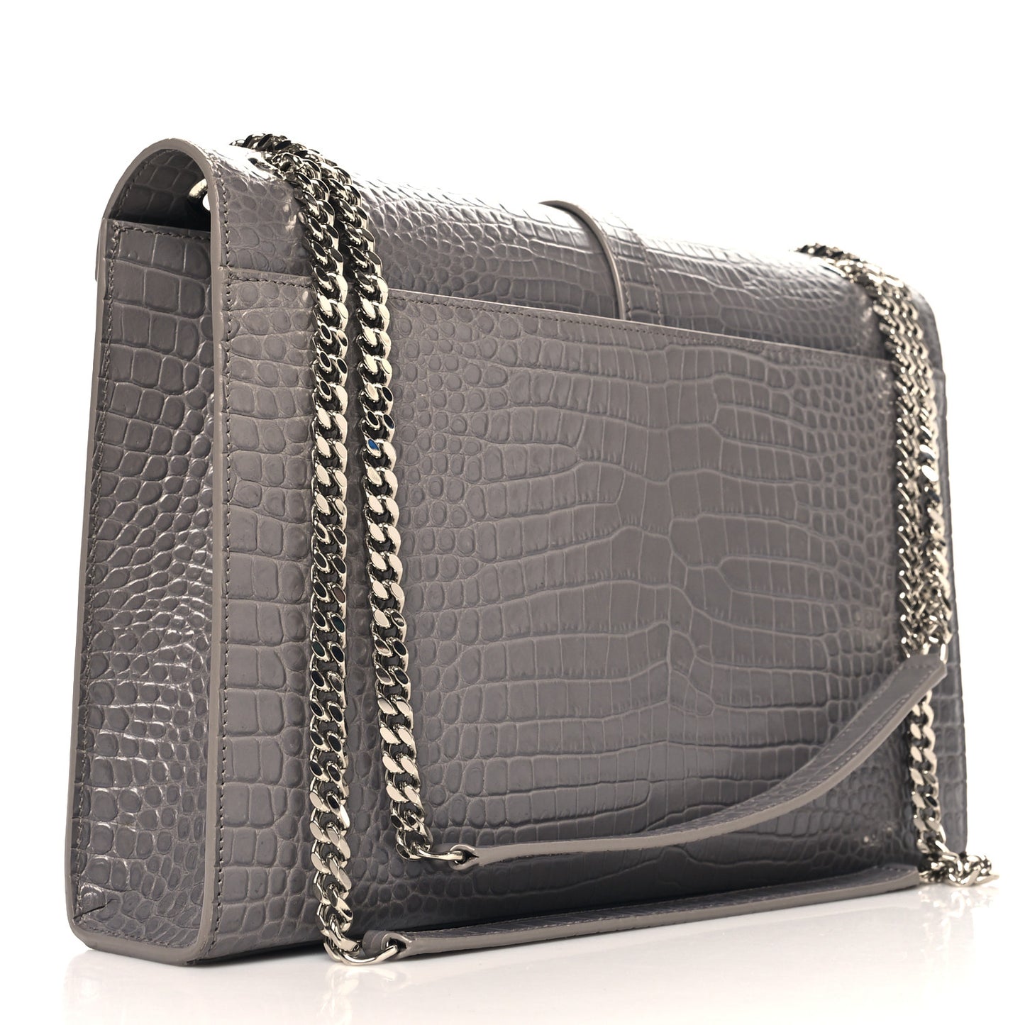 Calfskin Crocodile Embossed Large Monogram Satchel Fog