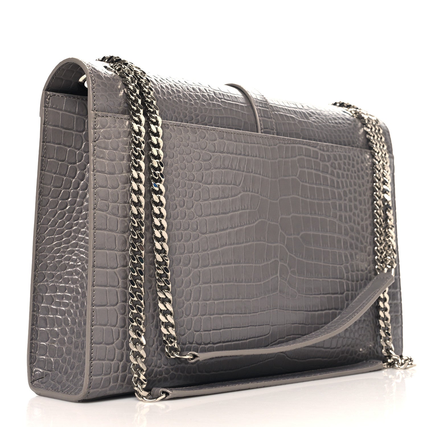 Saint Laurent Calfskin Crocodile Embossed Large Monogram Satchel Fog 2 of 9
